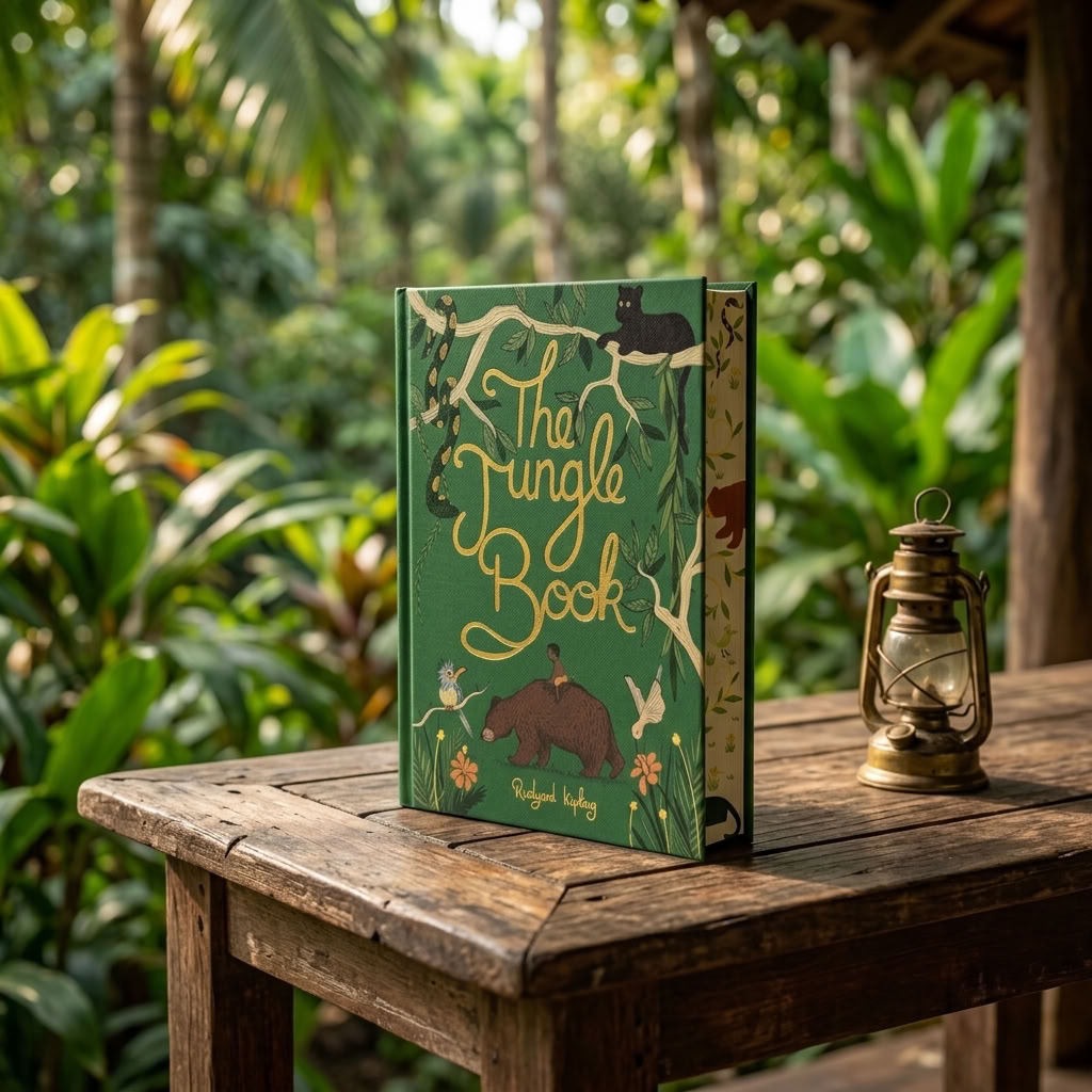 The Jungle Book Wordsworth Collector's Limited Edition hardback with patterned page edge on a tropical veranda