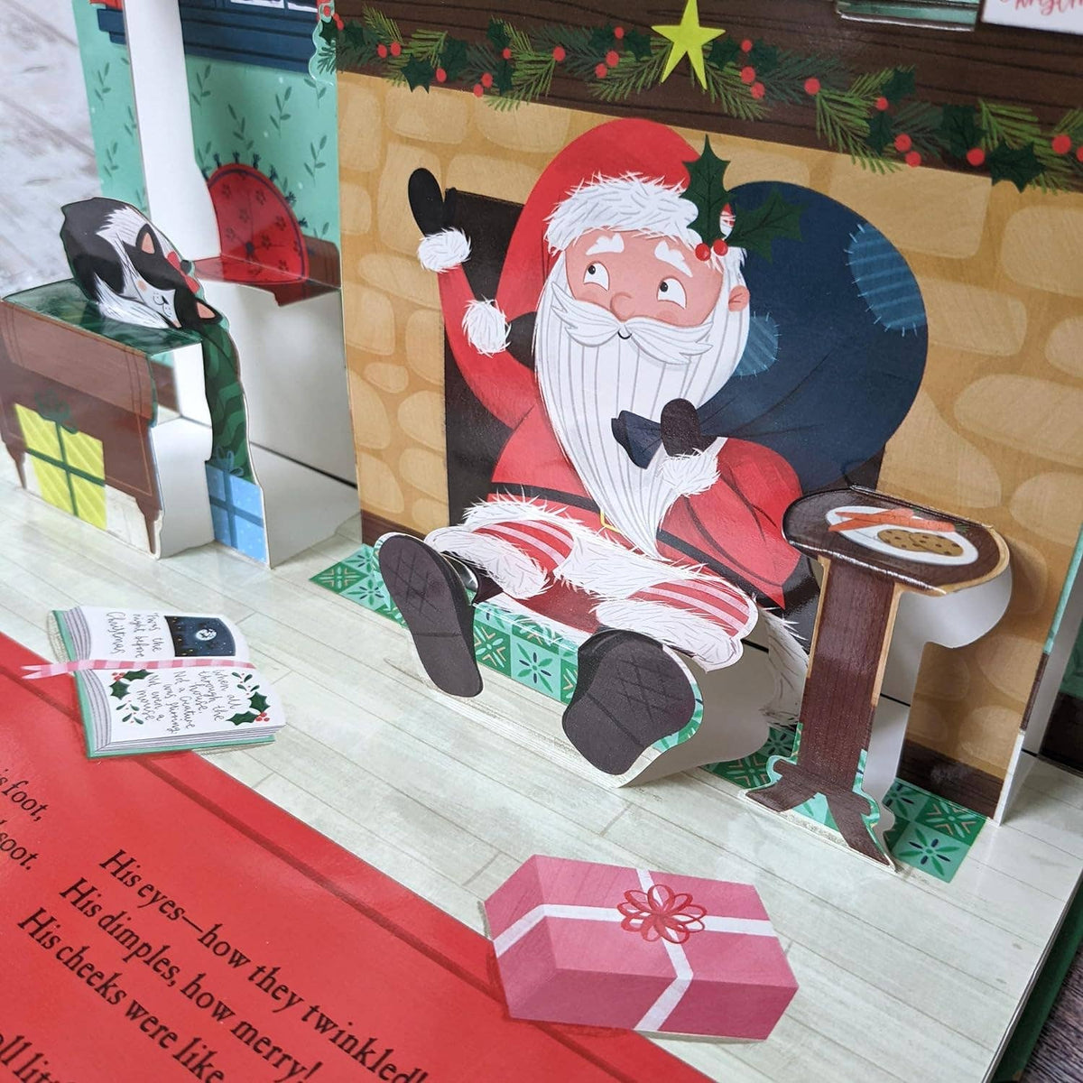 The Night Before Christmas pop-up book with a three-dimensional illustration of Father Christmas