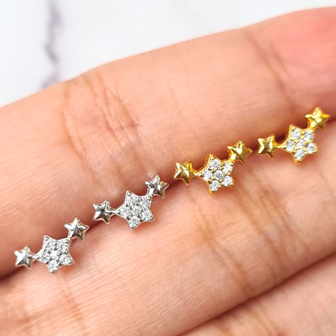 Trio of Stars Earrings in Gold by Vianne Jewellery