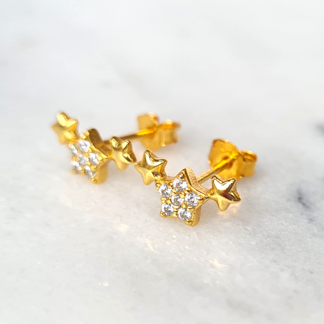 Trio of Stars Earrings in Gold by Vianne Jewellery