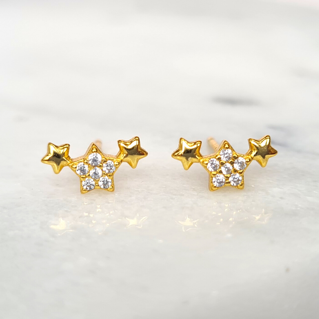 Trio of Stars Earrings in Gold by Vianne Jewellery