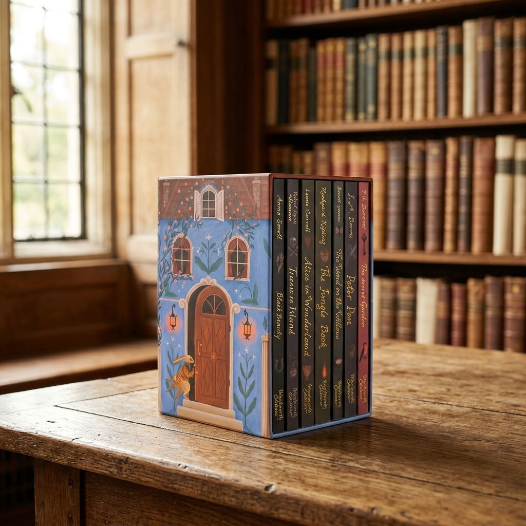 Ultimate Children's Collection seven classic books in their illustrated slipcase on an aged oak library table