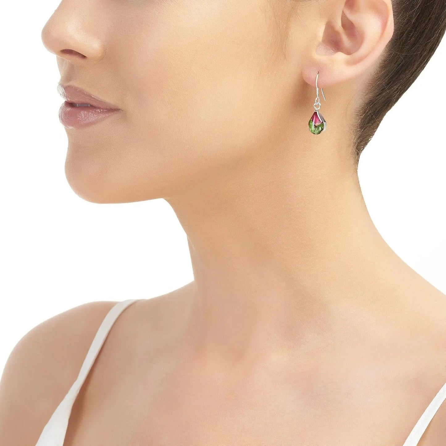 Sterling Silver Dangle Teardrop Earrings with Miniature Roses by Shrieking Violet