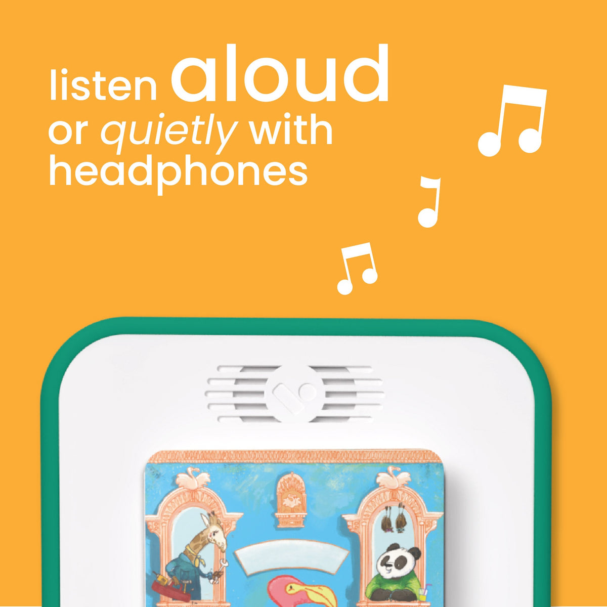 Voxblock audiobook player with built-in speaker and headphone listening option
