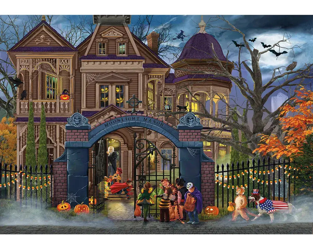 Wentworth Spooky Season 80 piece wooden jigsaw puzzle featuring an atmospheric Halloween house scene