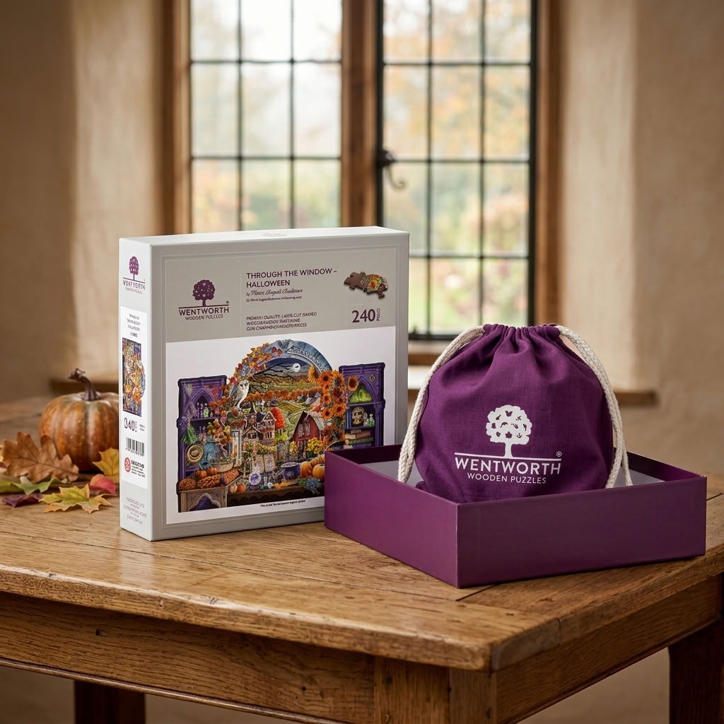 Wentworth Through the Window Halloween wooden jigsaw puzzle in a warm country home setting