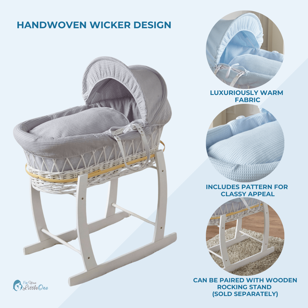 White Dimple Wicker Baby Moses Basket With Stand product features