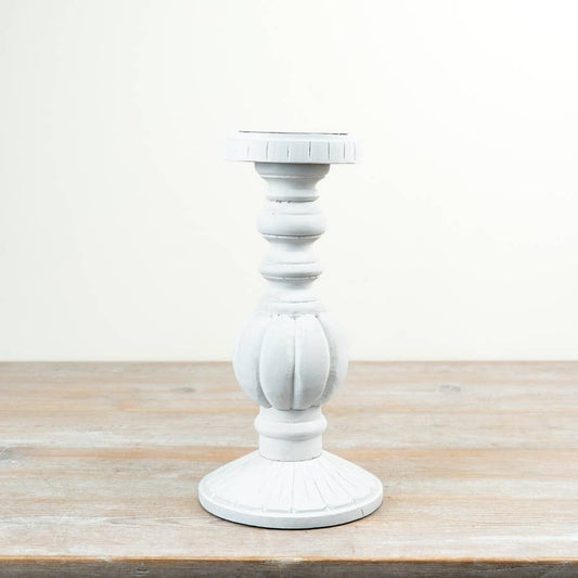 Whitewash wooden candle holder with traditional turned design, 30cm