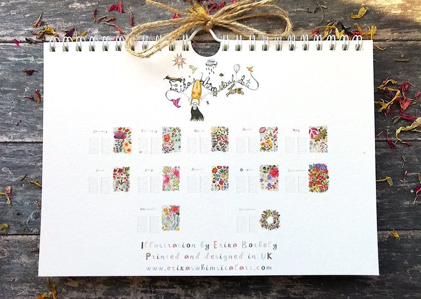 Wildflower Perpetual Calendar back cover displaying all twelve illustrated monthly designs by Erika Borbely
