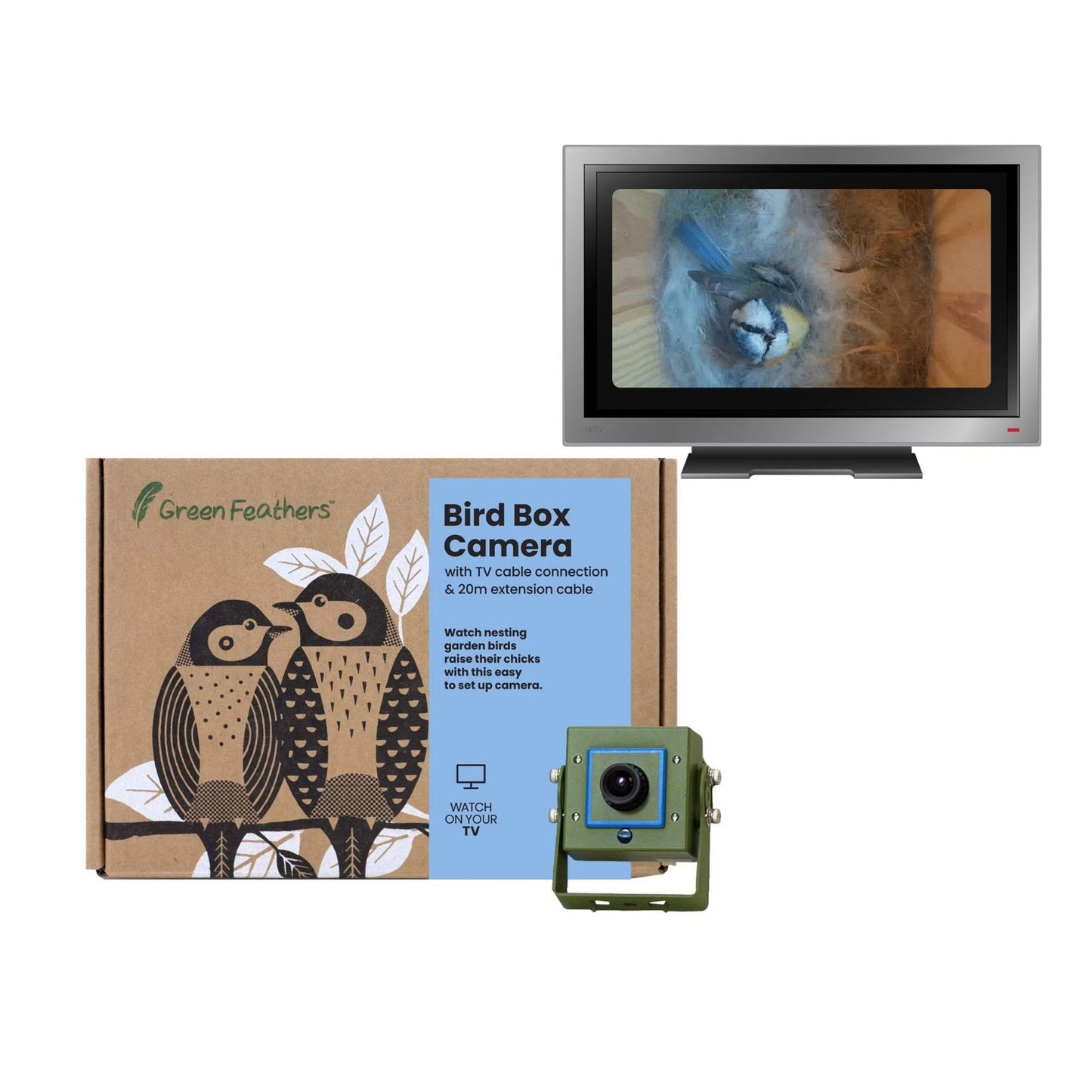 Green Feathers Cable Connection Bird Box & Wildlife Camera