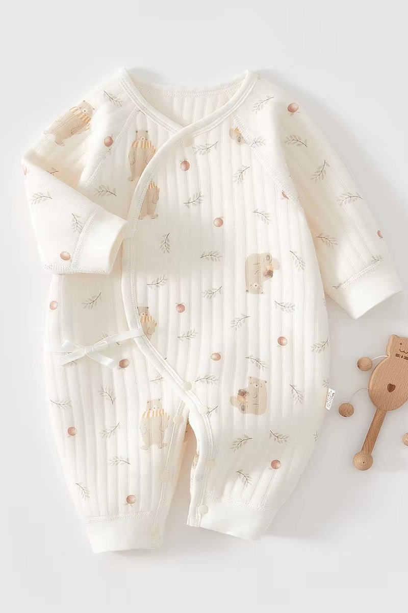 The Woodland Bear Bouclé Wrap Baby Grow Romper by Cozy Crew Club