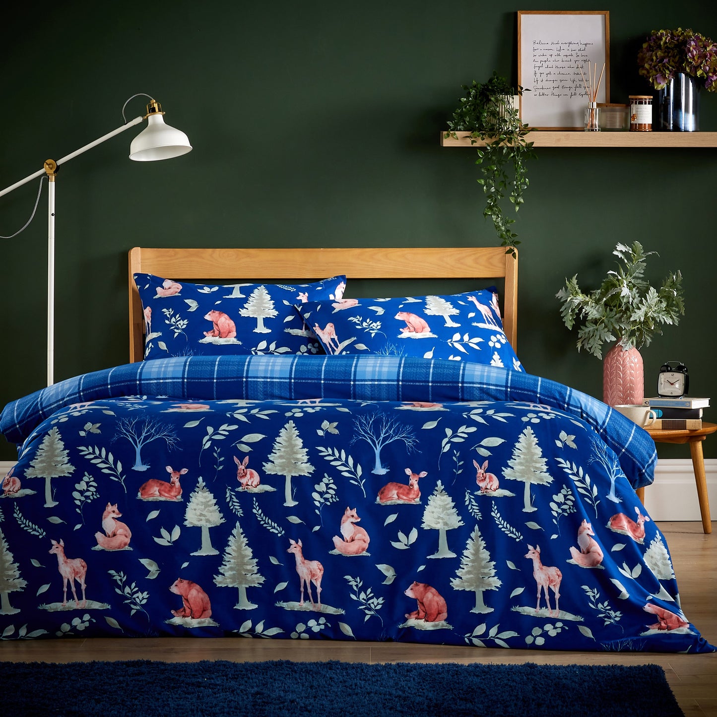 Woodland Navy Super Soft Flannel Duvet Cover Set with Pillowcases by OLIVIA ROCCO