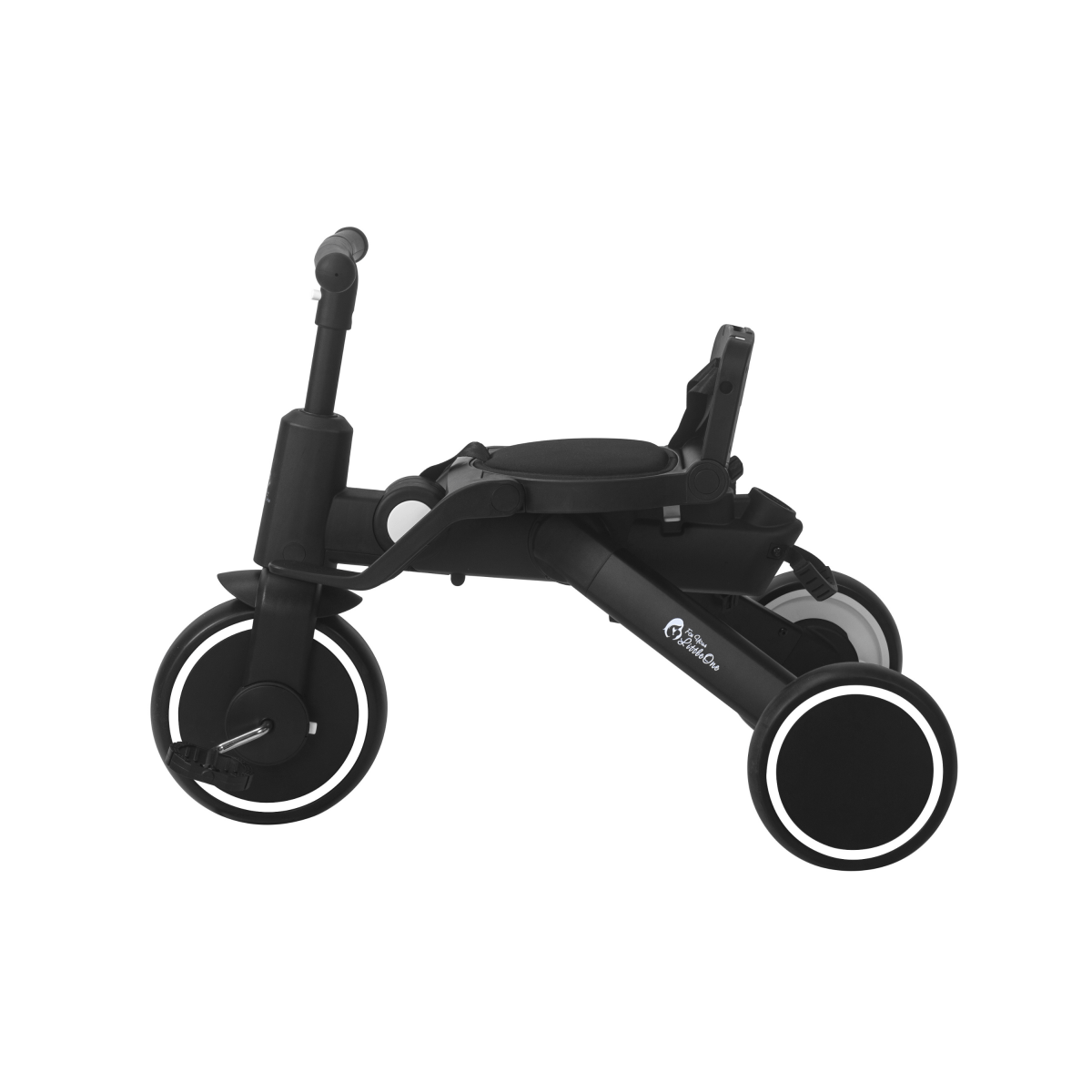 Xplor Ultimate 6 in 1 Foldable Trike in Jet Black shown from the side in a low riding configuration